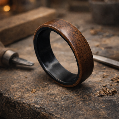 Hybridring aus Nussbaumholz & Carbon - individuell handgefertigt